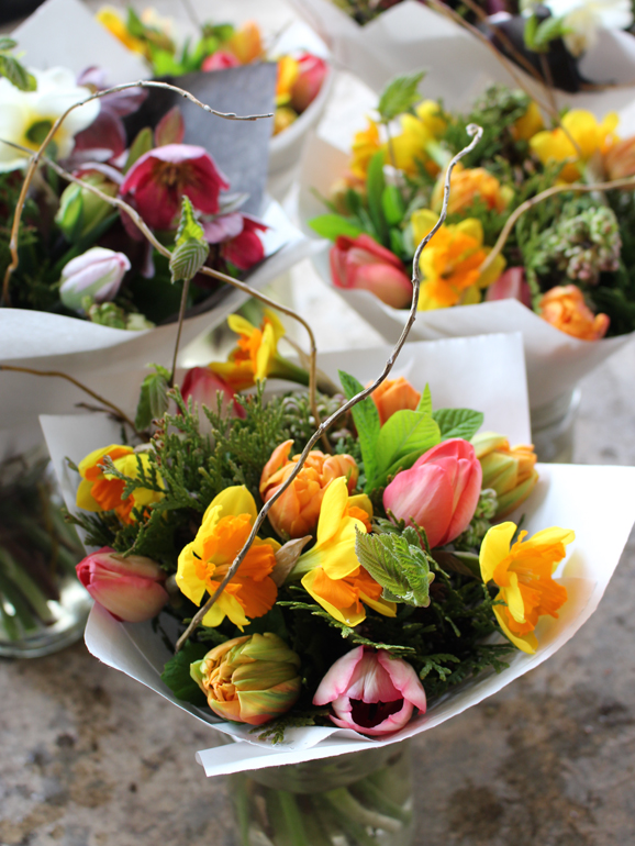 tulip-posie Sweet Pea vases on the Langley Flower Stand