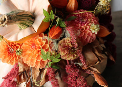 Designer heirloom fresh floral pumpkin centerpiece
