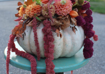 Designer heirloom fresh floral pumpkin centerpiece