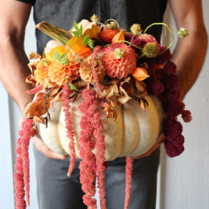 Designer heirloom fresh floral pumpkin centerpiece