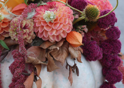 Designer heirloom fresh floral pumpkin centerpiece