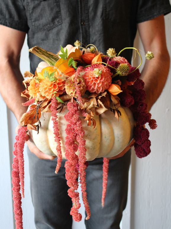 Designer heirloom fresh floral pumpkin centerpiece